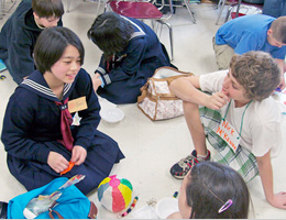 Students talking about Japanese games at Rising Tide Charter School, Plymouth, Massachusetts